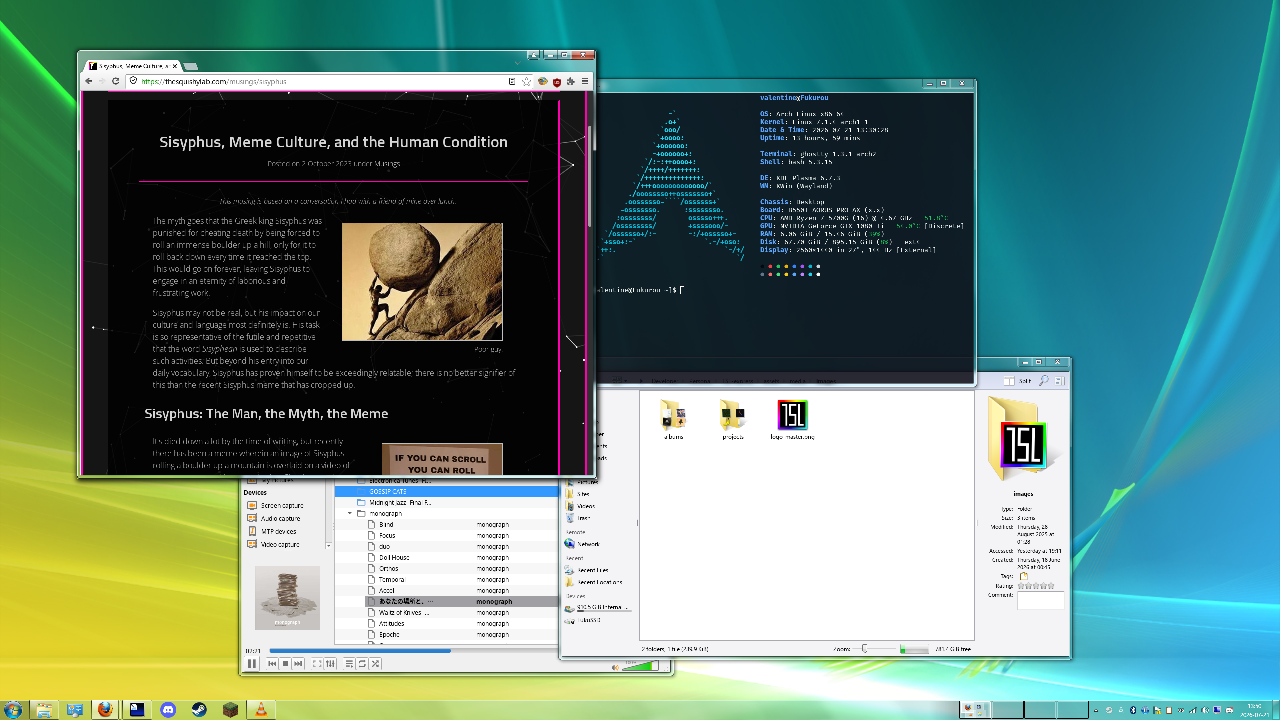 A screenshot of KDE Plasma themed to look like Windows 7.